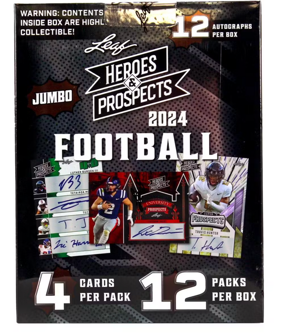 2024 Leaf Heroes & Prospects Football Jumbo Box (12 AUTOS PER BOX)