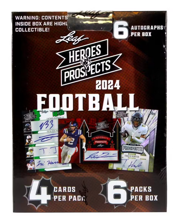 2024 Leaf Heroes & Prospects Football Hobby Box (6 AUTOS PER BOX)